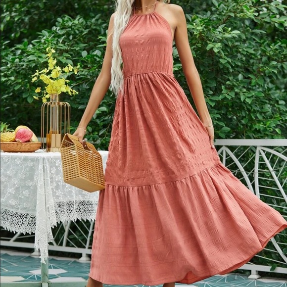 Dresses & Skirts - Boho backless ruffle hem halter dress